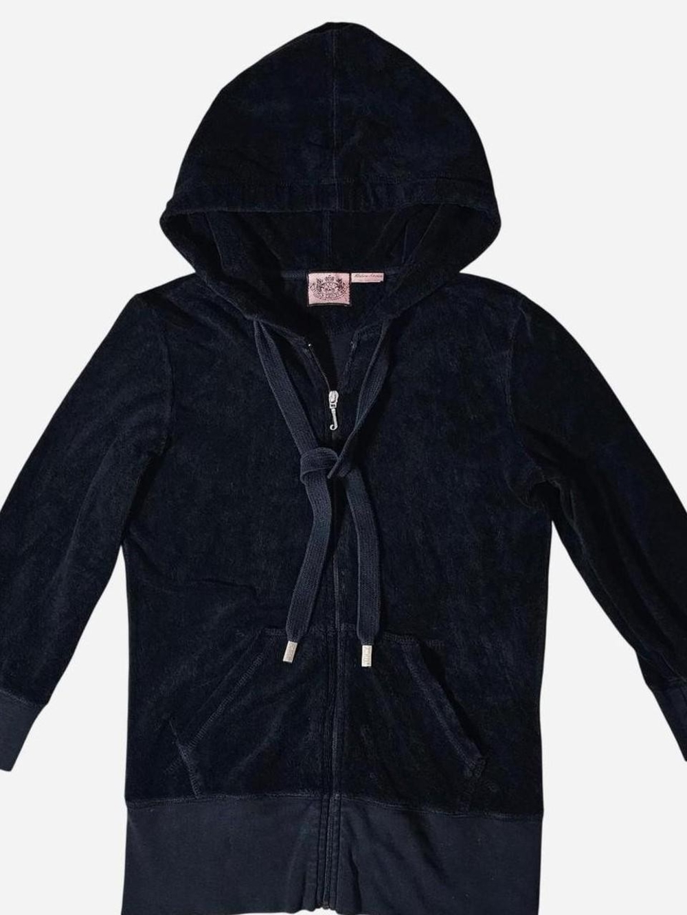 Juicy Couture Authentic Vintage Y2K-Era Black Velour Zip Up Hoodie